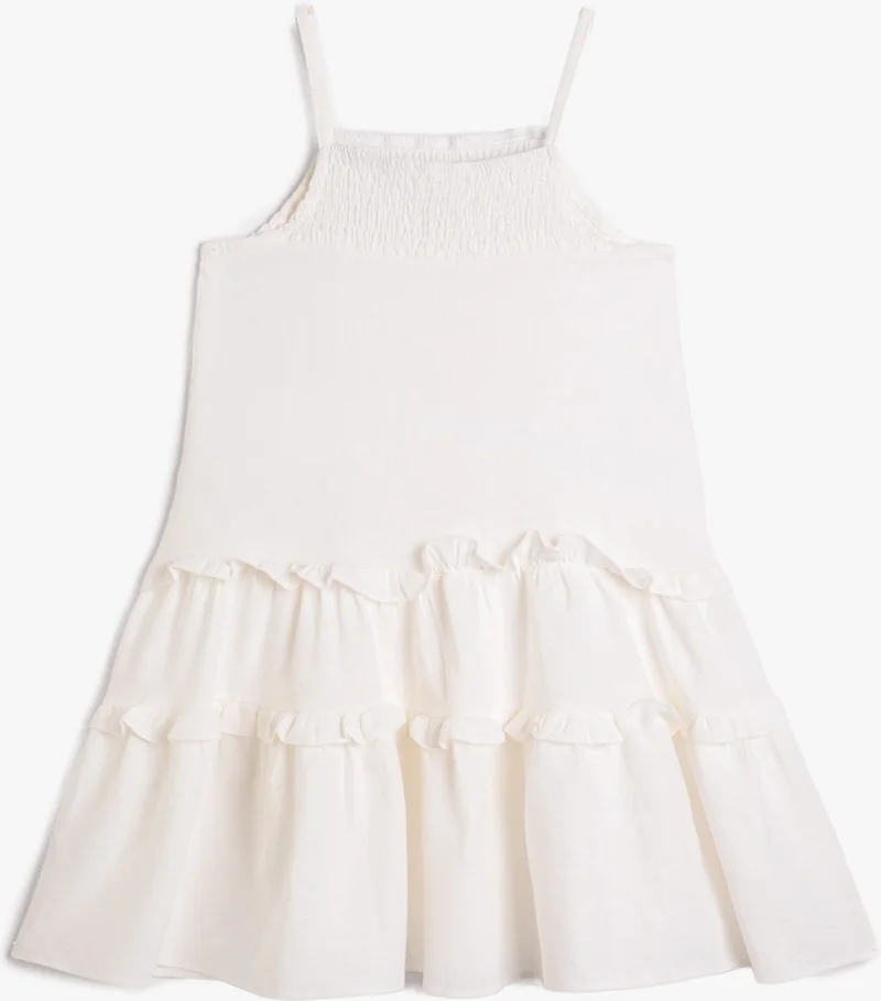 KOTON Koton Linen Blend Dress Strap Loose Cut Ruffle Detail