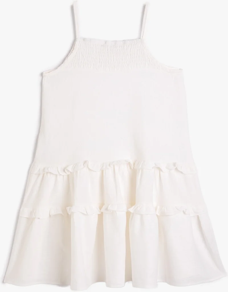 KOTON Koton Linen Blend Dress Strap Loose Cut Ruffle Detail