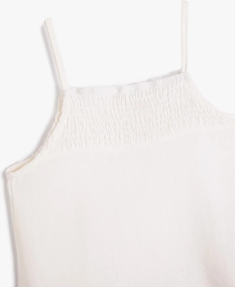 KOTON Koton Linen Blend Dress Strap Loose Cut Ruffle Detail