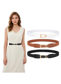 Women 3 Pack Skinny Elastic Belts For Dresses Ladies Thin Stretchy Belts With Square Gold Buckle(Black+Brown+White) - pzsku/ZDA0A43893DF34A18AC7EZ/45/_/1718300440/84903d85-ad52-46be-8e03-bc3ed3ecd5b5