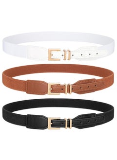 Women 3 Pack Skinny Elastic Belts For Dresses Ladies Thin Stretchy Belts With Square Gold Buckle(Black+Brown+White) - pzsku/ZDA0A43893DF34A18AC7EZ/45/_/1718300482/021e6d36-835f-4339-8ae9-498693f40265