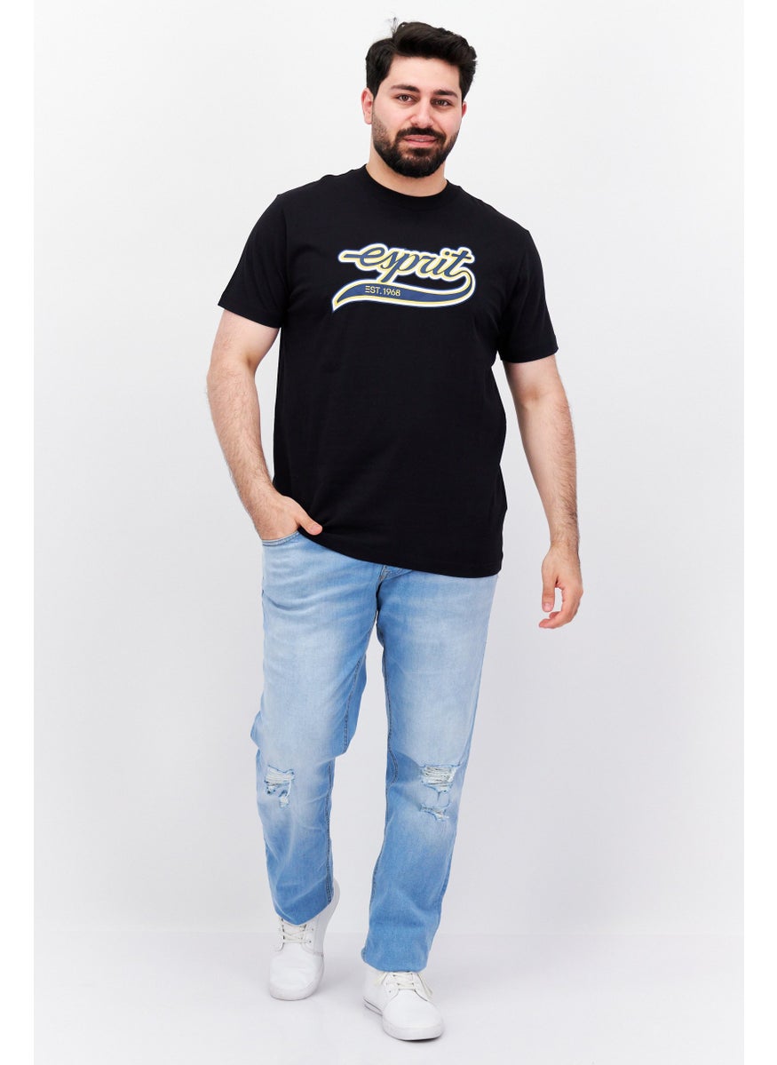 ESPRIT - Men Crew Neck Short Sleeve Brand Logo T Shirt, Black - Image 1