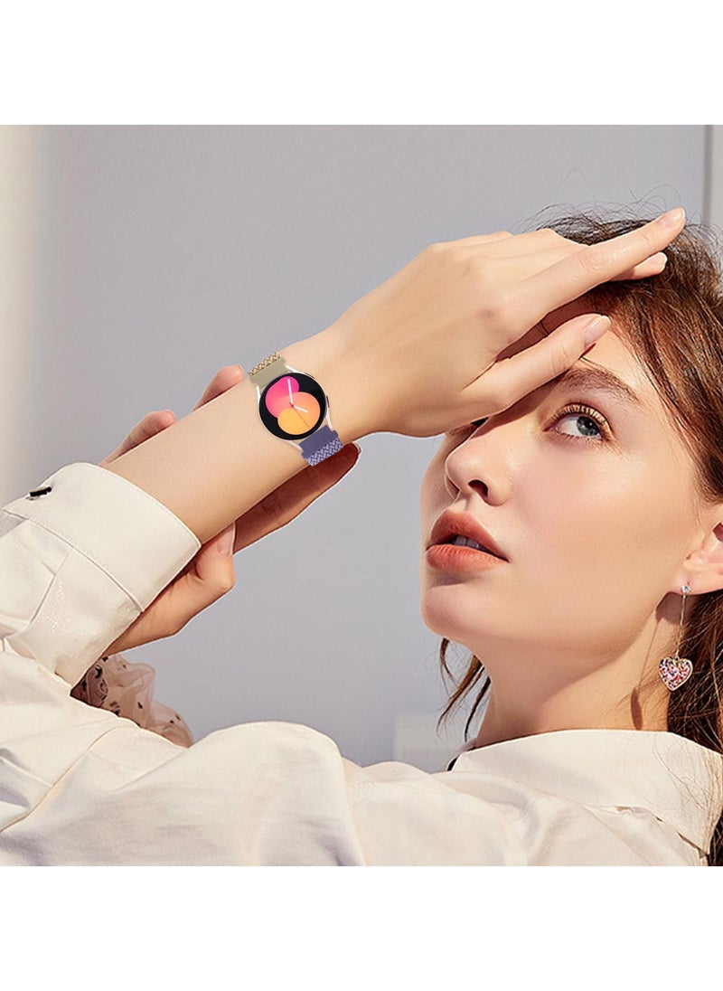 Bands for Samsung Galaxy Watch 6/5/4/5 Pro/6/4 Classic/Active 2/Active/Watch 3, 20mm Elastic Braided Nylon Loop Sport Strap for 40mm, 44mm, 45mm, 43mm, 47mm, 42mm, 46mm, and 41mm, Purple Starlight - Image 4