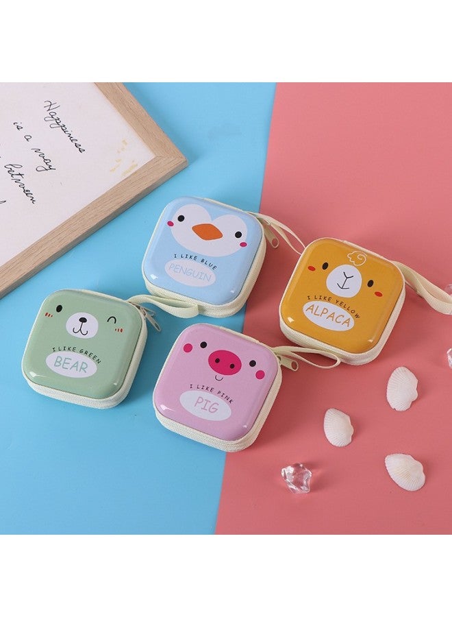 Creative Tinplate Coin Purse Cartoon Key Coin Zipper Bag Headset Data Cable Organize Storage Box-Color:Square-flamingo Style - Image 2