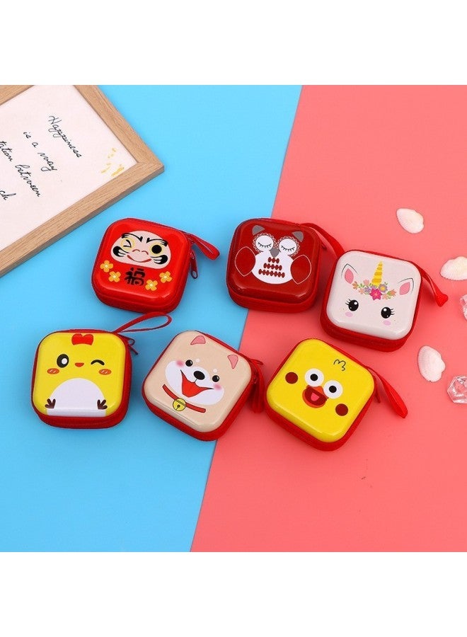 Creative Tinplate Coin Purse Cartoon Key Coin Zipper Bag Headset Data Cable Organize Storage Box-Color:Square-flamingo Style - Image 3