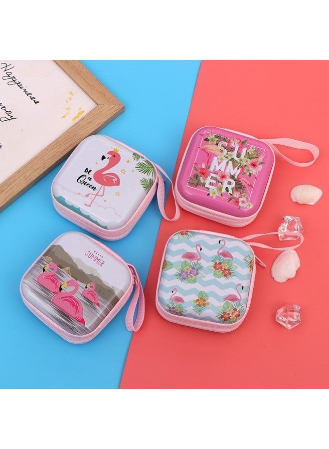 Creative Tinplate Coin Purse Cartoon Key Coin Zipper Bag Headset Data Cable Organize Storage Box-Color:Square-flamingo Style - Image 1
