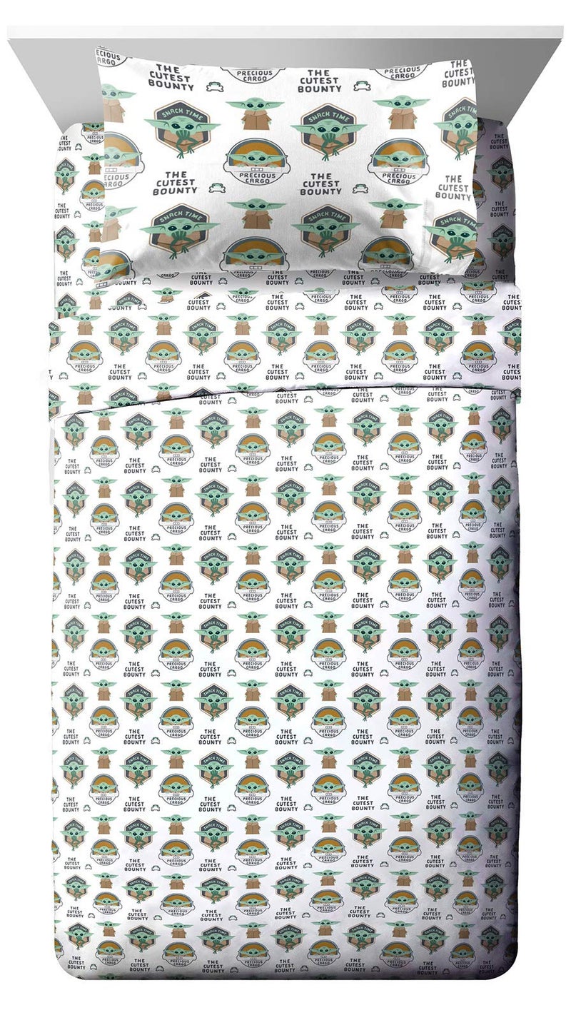 Jay Franco Kids Sheet Set with Fitted Flat Sheets  Pillow Cover  UltraSoft Bedding with Pillowcase for Room Decor White  Mandalorian 3 Piece Twin
