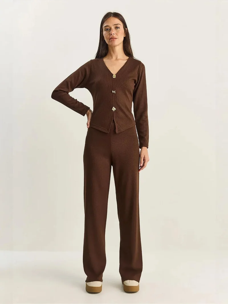 بيانكو لوتشي طقم قطعتين محبوك بياقة على شكل حرف  وساق واسعة