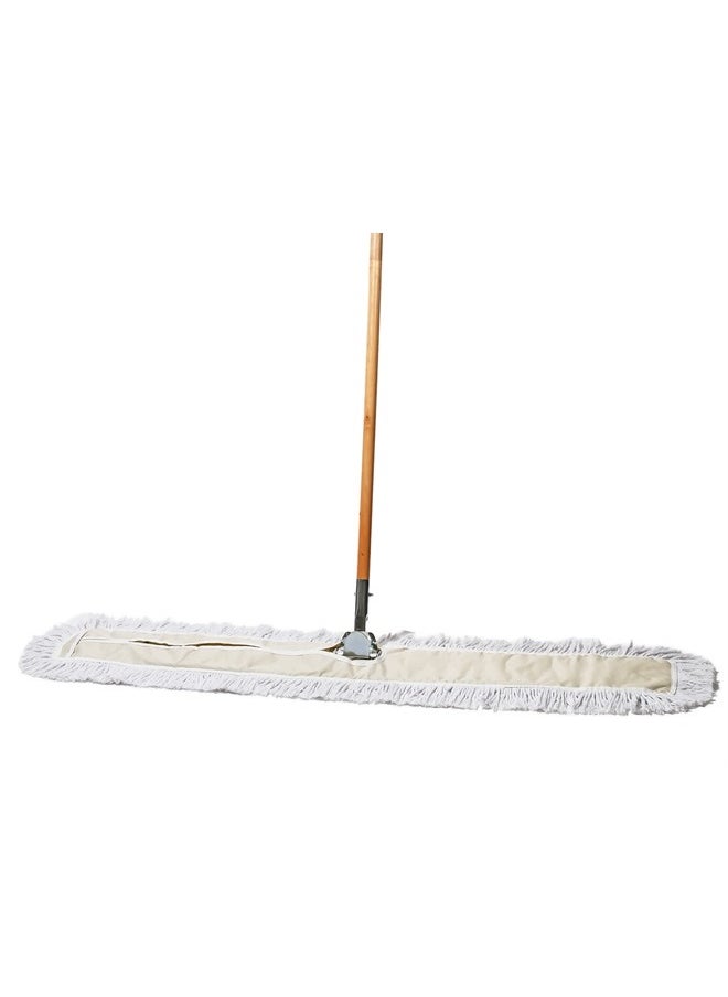 Tidy Tools - Commercial Dust Mop & Floor Sweeper, 48 in. Dust Mop for Hardwood Floors, Cotton Reusable Dust Mop Head, Wooden Broom Handle, Industrial Dry Mop for Floor Cleaning & Janitorial Supplies - Image 1
