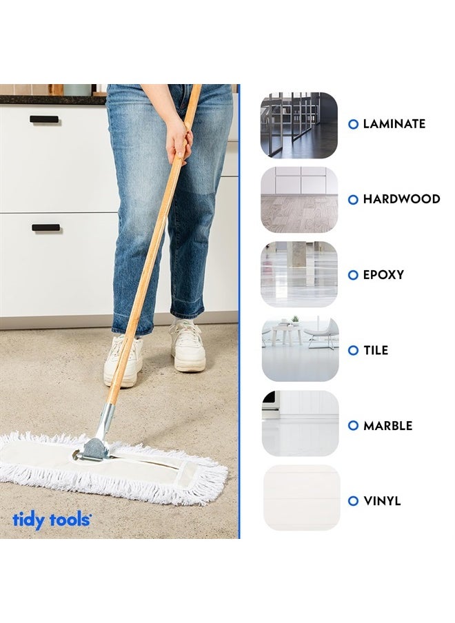 Tidy Tools - Commercial Dust Mop & Floor Sweeper, 48 in. Dust Mop for Hardwood Floors, Cotton Reusable Dust Mop Head, Wooden Broom Handle, Industrial Dry Mop for Floor Cleaning & Janitorial Supplies - Image 1