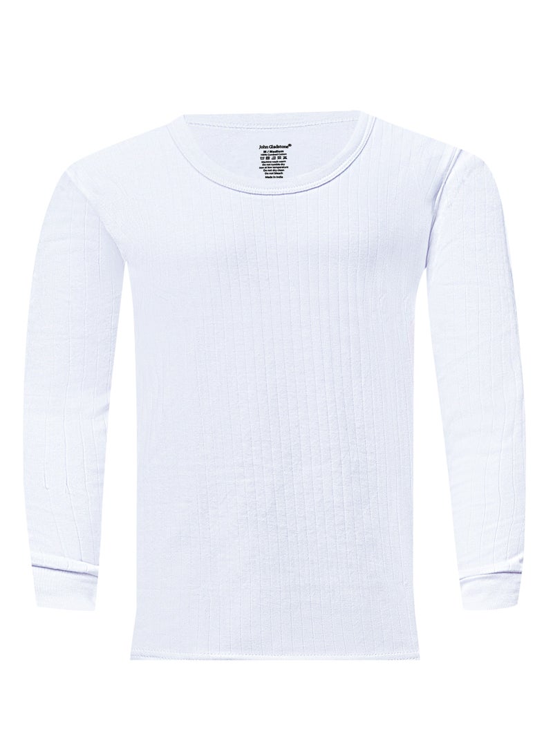جون جلادستون تي شيرت جون جلادستون رجالي قطني بأكمام طويلة ورقبة دائرية وبطانة حرارية متشابكة (أبيض) - Image 1
