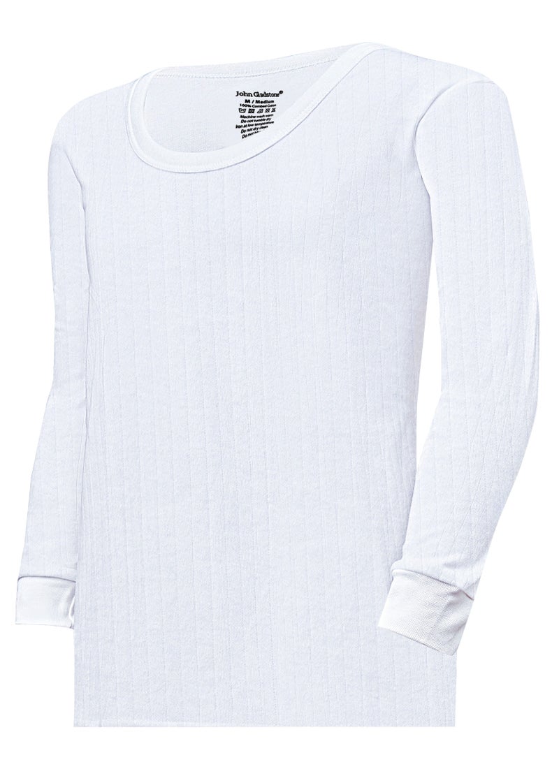 جون جلادستون تي شيرت جون جلادستون رجالي قطني بأكمام طويلة ورقبة دائرية وبطانة حرارية متشابكة (أبيض) - Image 2
