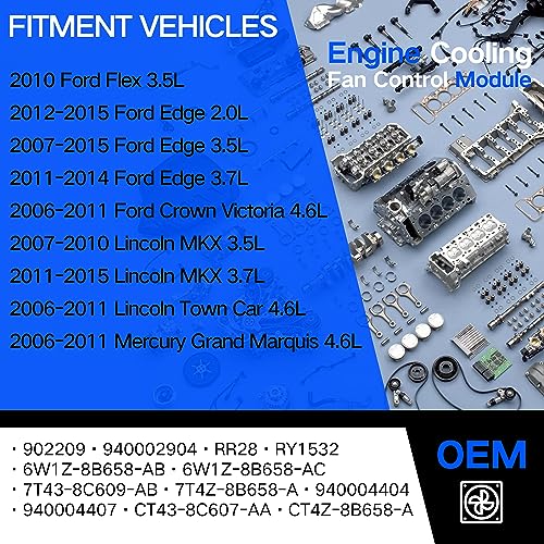 AdvanEX Engine Cooling Fan Control Module Compatible with Ford Flex 3.5L; Edge 2.0L 3.5L 3.7L; Crown Victoria 4.6L; Lincoln MKX 3.5L 3.7L; Mercury Grand Marquis 4.6L Replace OE 940002904 - Image 4