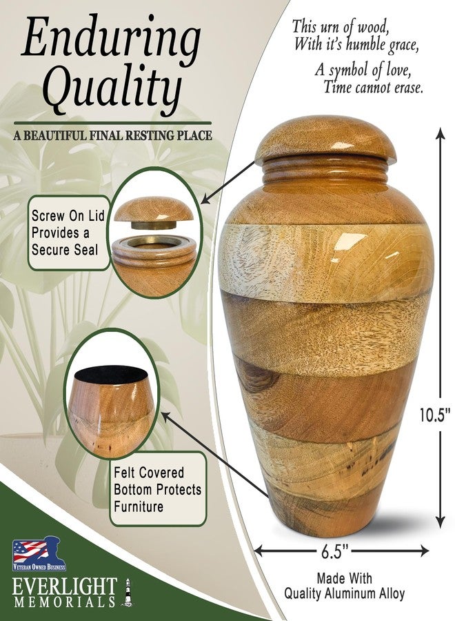 Everlight Memorials Cremation Urns for Human Ashes - Wooden Legacy Large Decorative Urn for Adult Men & Women - Burial Urns for Adult Human Ashes - Image 3