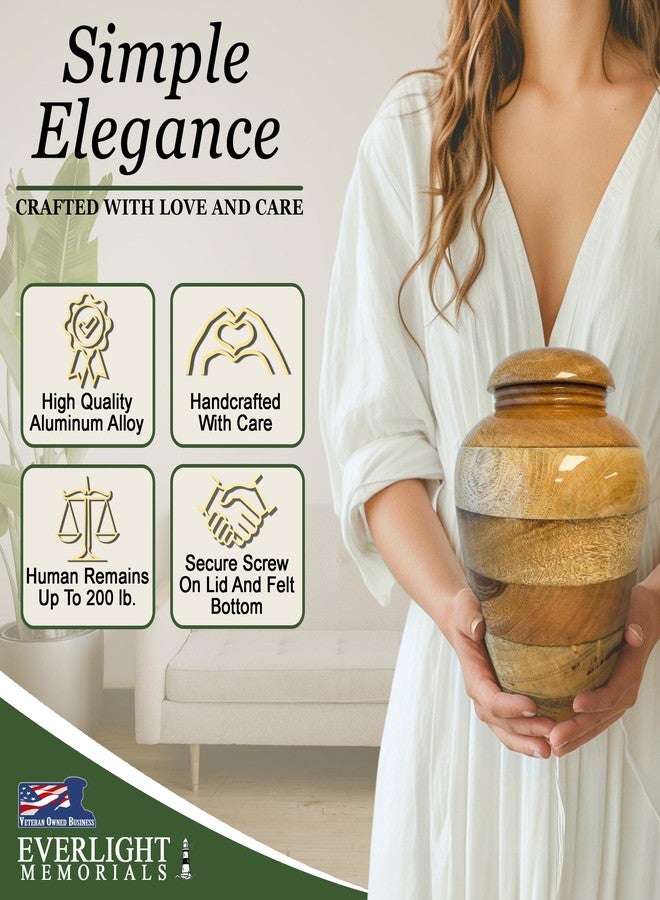 Everlight Memorials Cremation Urns for Human Ashes - Wooden Legacy Large Decorative Urn for Adult Men & Women - Burial Urns for Adult Human Ashes - Image 2