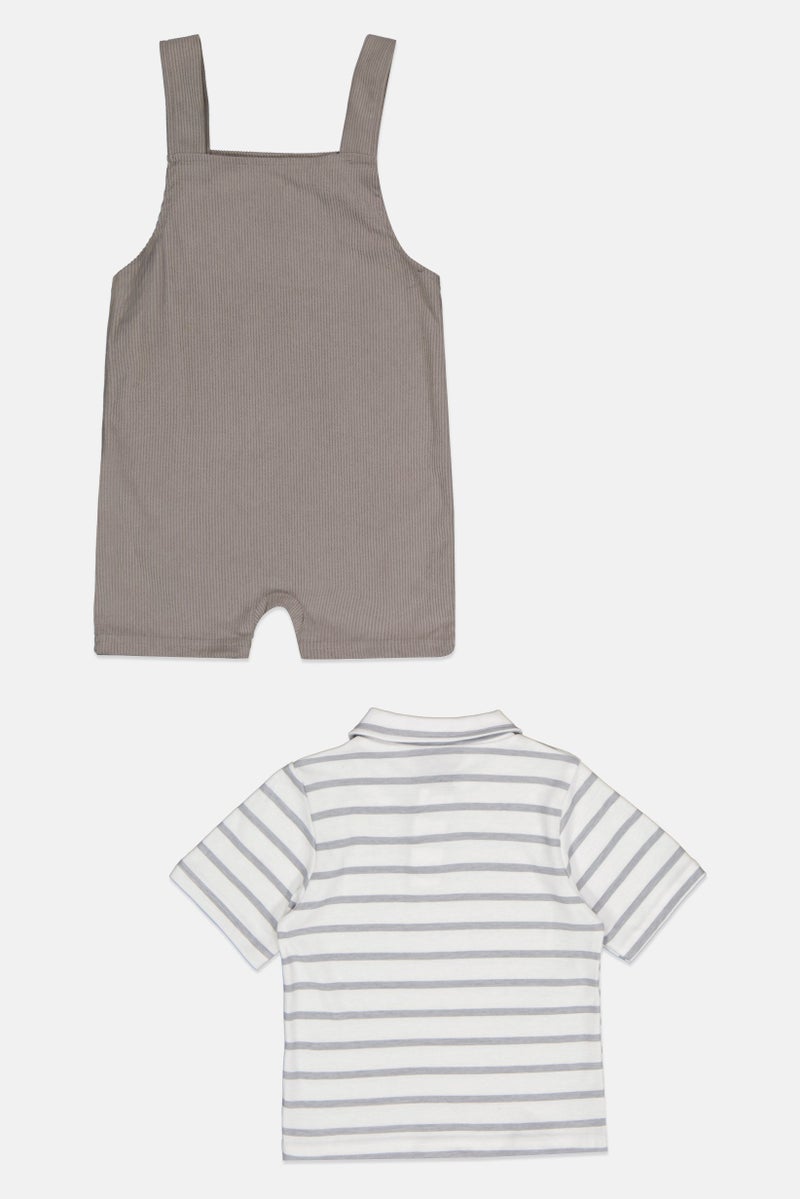 English Laundry Toddlers Boy 2 Piece Stripe Polo Shirt And Romper Set, Multicolor - Image 3