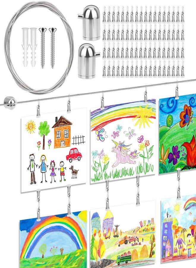 Windspeed Kids Artwork Display Wall Decor for Hanging Photo Kids Art Display for Classroom, with 118 in Alloy Steel Wire, 48P Hanging Clips - Image 1