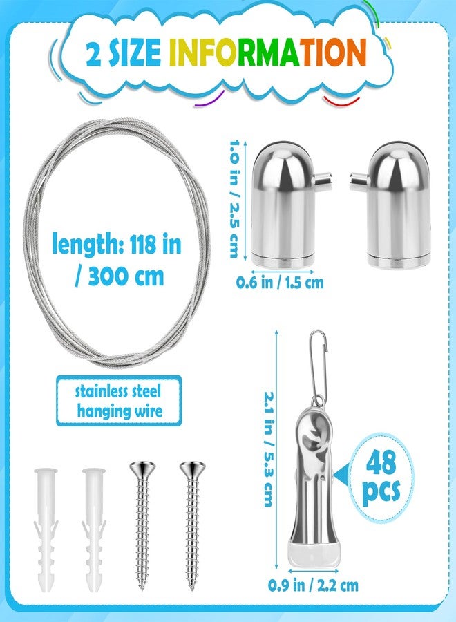 Windspeed Kids Artwork Display Wall Decor for Hanging Photo Kids Art Display for Classroom, with 118 in Alloy Steel Wire, 48P Hanging Clips - Image 2