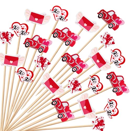 KIGEAPUEL 100 Counts Heart Toothpicks Valentine's Day Cocktail Picks, Bamboo Toothpicks Appetizers Fruit Skewers Cupcakes Cocktail Picks for Valentine's Day Birthday Wedding - Image 1