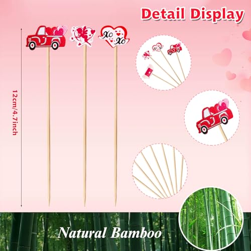 KIGEAPUEL 100 Counts Heart Toothpicks Valentine's Day Cocktail Picks, Bamboo Toothpicks Appetizers Fruit Skewers Cupcakes Cocktail Picks for Valentine's Day Birthday Wedding - Image 2