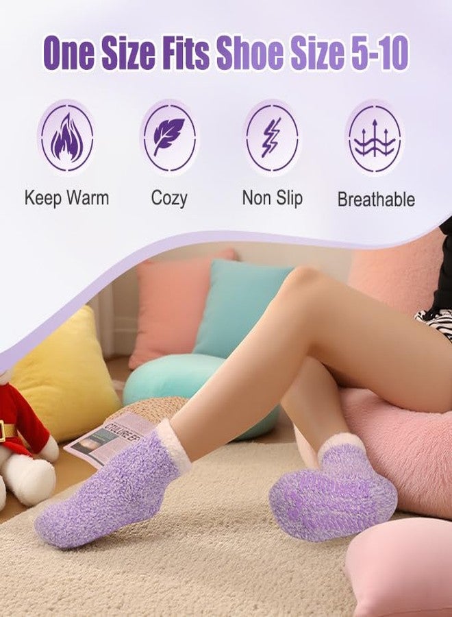 yafeite Fuzzy Socks for Women with Grippers - Slipper Socks Grippy, Cozy Non-Slip Socks for Women, Warm Winter Comfy Fluffy Sleep House Sock s 4 Pairs - Image 4