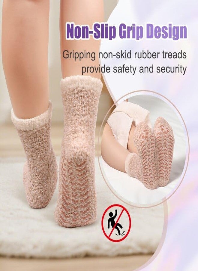 yafeite Fuzzy Socks for Women with Grippers - Slipper Socks Grippy, Cozy Non-Slip Socks for Women, Warm Winter Comfy Fluffy Sleep House Sock s 4 Pairs - Image 3