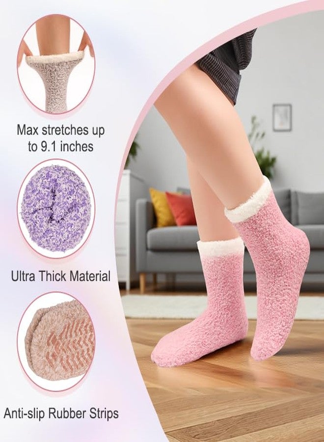 yafeite Fuzzy Socks for Women with Grippers - Slipper Socks Grippy, Cozy Non-Slip Socks for Women, Warm Winter Comfy Fluffy Sleep House Sock s 4 Pairs - Image 5