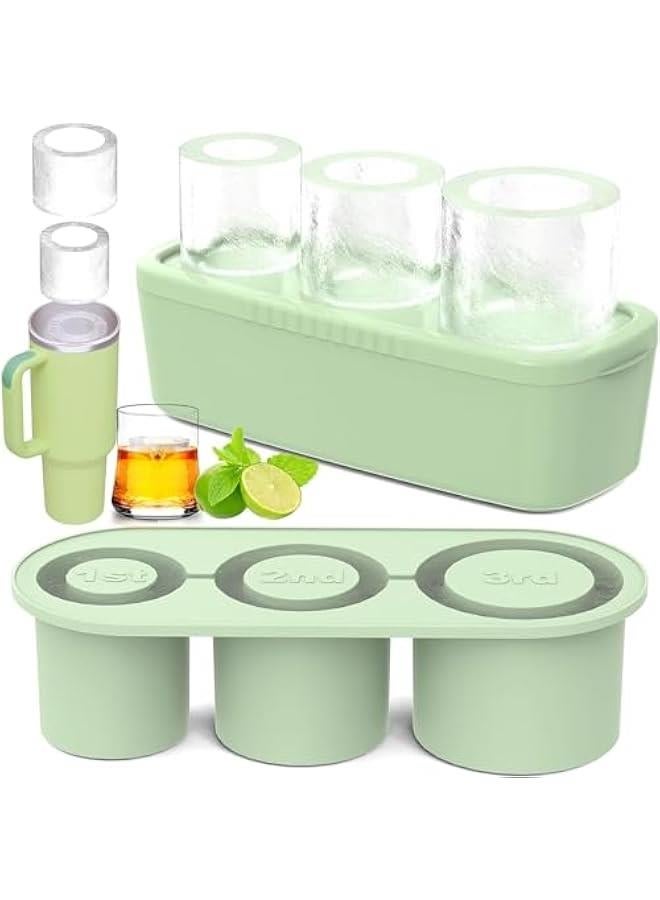 HOOKOR Ice Cube Tray for 30Oz-40Oz Tumbler, 3 Pcs Silicone Hollow Cylinder Ice Mold with Lid and Bin for Freezer, Ice Drink, Juice, Whiskey, Cocktail, 40 Oz (Green)  - Image 1