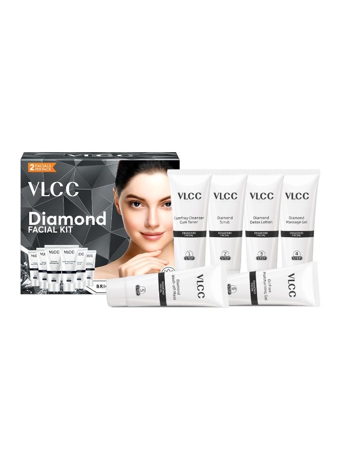 VLCC Diamond Facial Kit - 60g | Purifying with Parlour Glow | Improves Elasticity, Brightens and Helps Lighten Patchy, Damaged Skin | with Colloidal Diamond, Aloe Vera, Jojoba & Olive Oil - Image 3