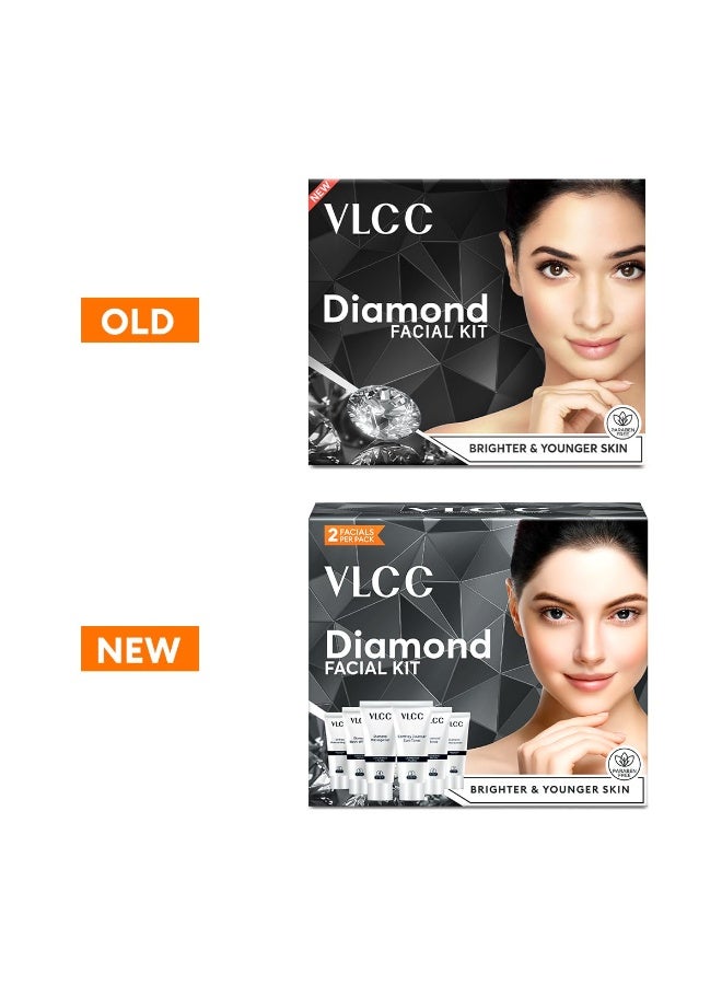 VLCC Diamond Facial Kit - 60g | Purifying with Parlour Glow | Improves Elasticity, Brightens and Helps Lighten Patchy, Damaged Skin | with Colloidal Diamond, Aloe Vera, Jojoba & Olive Oil - Image 4