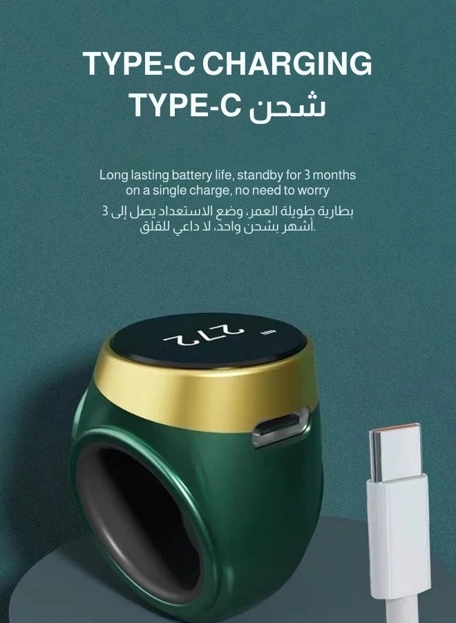 خاتم تسبيح ذكي بشاشة OLED عالية الدقة،  شحن Type‑C مقاوم للماء مع سوار سيليكون قابل للتعديل بثلاث مقاسات 18/20/22 مم - Image 2