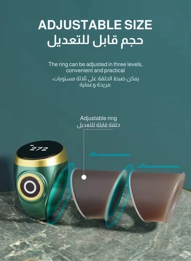 خاتم تسبيح ذكي بشاشة OLED عالية الدقة،  شحن Type‑C مقاوم للماء مع سوار سيليكون قابل للتعديل بثلاث مقاسات 18/20/22 مم - Image 4