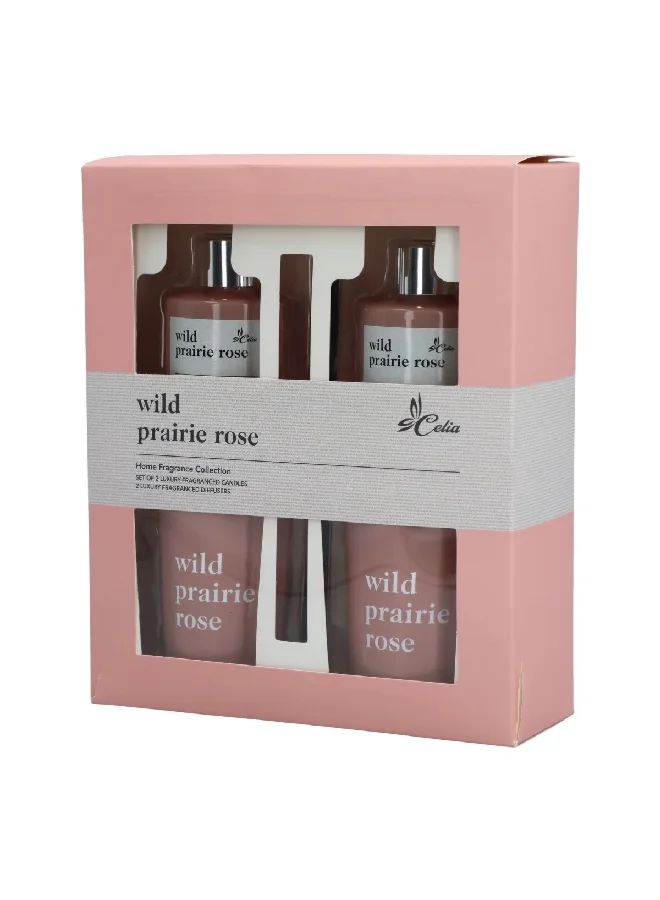 Celia 4-Piece Wild Prairie Rose Candle and Diffuser Set Rose 100 ml