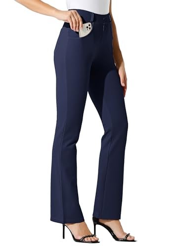 Willit 31" Women's Yoga Dress Pants Bootcut Stretch Work Slacks Office Business Casual Pants Belt Loops 4 Pockets Navy Blue L - Image 1