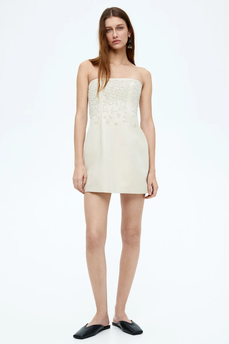 H&M Linen-blend bandeau dress