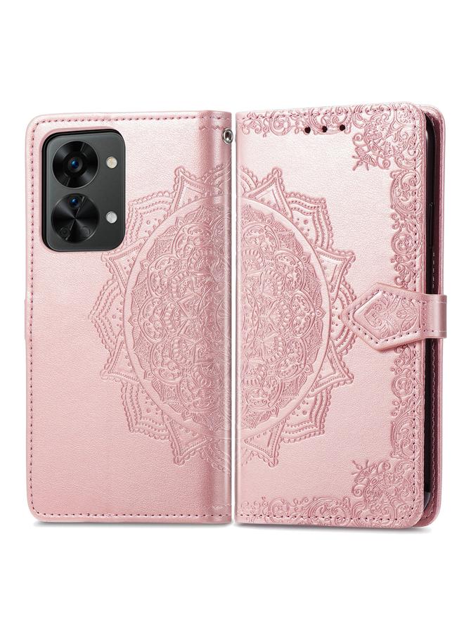 اس-توب جراب لهاتف OnePlus Nord 2T من الجلد بتصميم زهرة ماندالا منقوش أفقيًا - Image 2