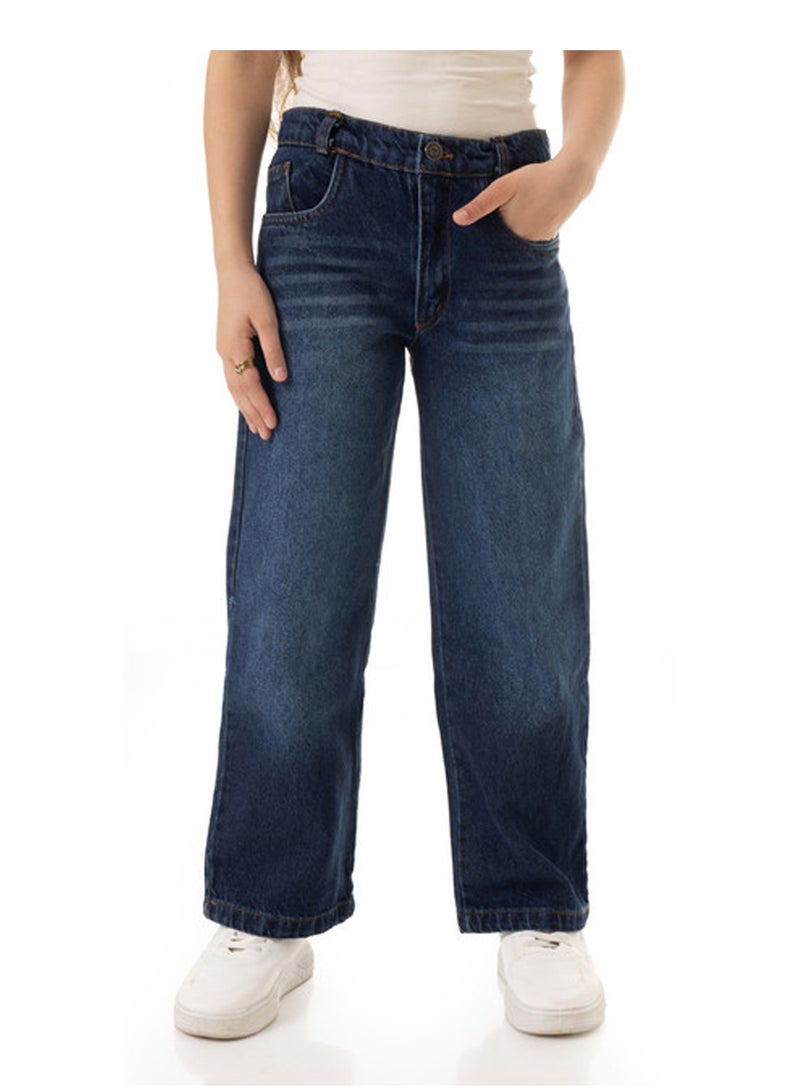 Andora Washed Wide Leg Girls Jeans - Dark Blue - Image 1