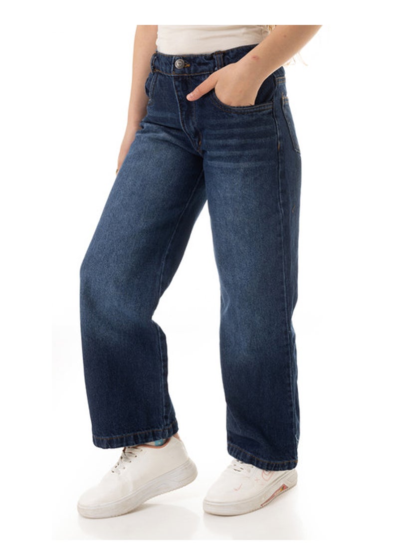 Andora Washed Wide Leg Girls Jeans - Dark Blue - Image 2