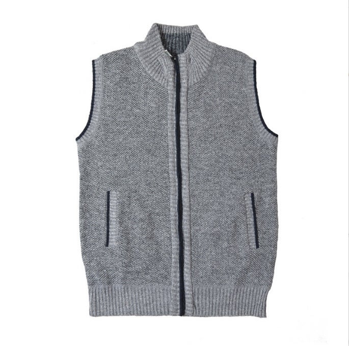 Wholesale foreign trade mens plus size cardigan vest collar fleece-lined sweater middle-aged knitted zipper padded vest mens clothing Coffee - Image 4