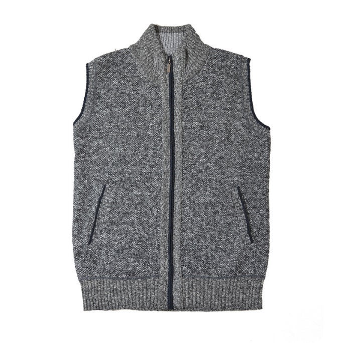 Wholesale foreign trade mens plus size cardigan vest collar fleece-lined sweater middle-aged knitted zipper padded vest mens clothing Coffee - Image 3