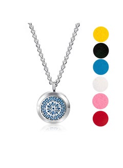 mEssentials Wild Essentials Greek Key Essential Oil Diffuser Necklace, Stainless Steel Locket Pendant with 24 inch Chain, 12 Color Refill Pads, Customizable Color Changing Perfume Jewelry for Aromatherapy 