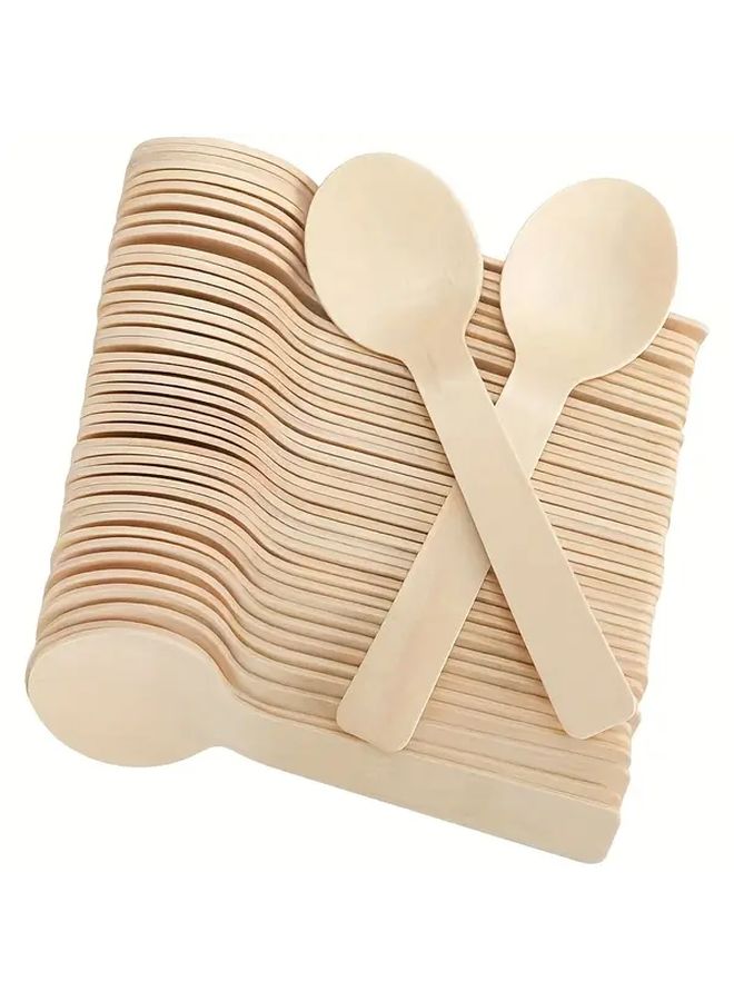 Pack Of 100 4.1 Inch Birchwood Disposable Tasting Spoons For Parties Weddings - Image 1