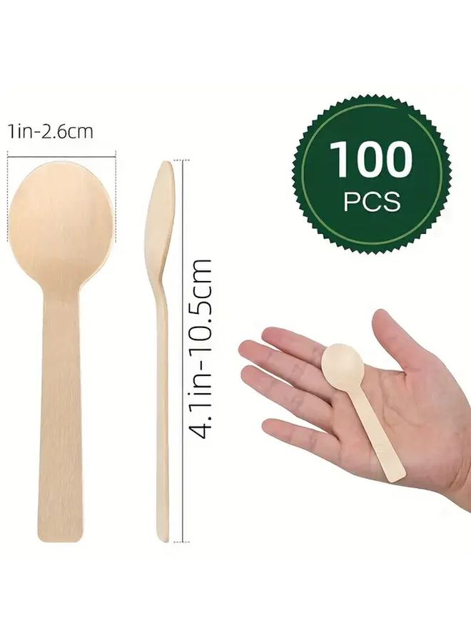 Pack Of 100 4.1 Inch Birchwood Disposable Tasting Spoons For Parties Weddings - Image 3