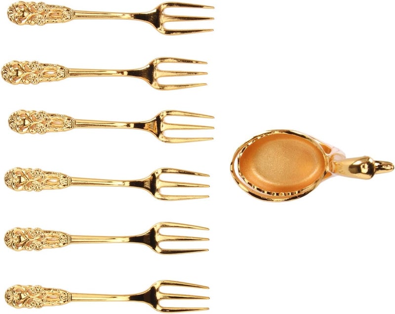 6Pcs Dessert Fork Set with Swan Base Holder, Metal Gold Forks, White and Gold Organizer - Elegant Tableware, Durable Metal Design, Ideal for Coffee and Fruit - Image 3
