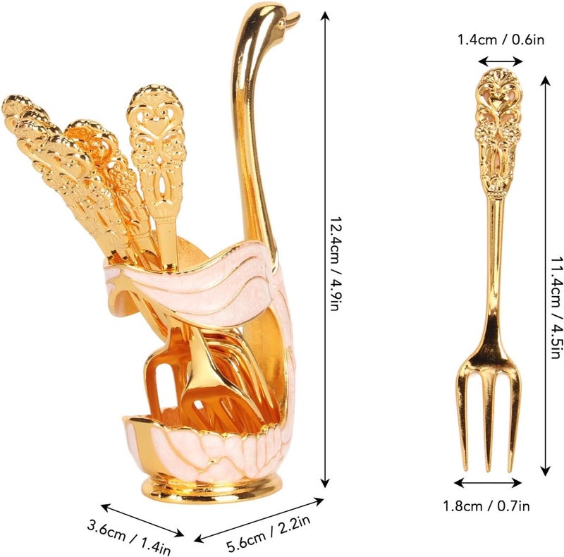 6Pcs Dessert Fork Set with Swan Base Holder, Metal Gold Forks, White and Gold Organizer - Elegant Tableware, Durable Metal Design, Ideal for Coffee and Fruit - Image 5