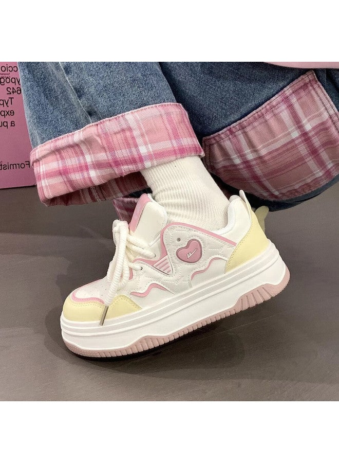 Pull Back Warrior Women's New Style Canvas Shoes Dopamine Versatile Casual Thick Small White Shoes K827z White/yellow/pink 36 - Image 4