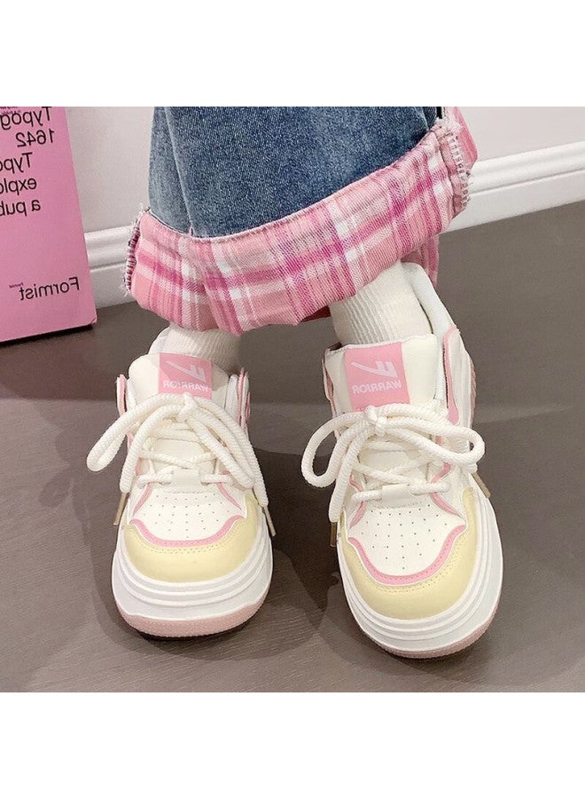 Pull Back Warrior Women's New Style Canvas Shoes Dopamine Versatile Casual Thick Small White Shoes K827z White/yellow/pink 36 - Image 2