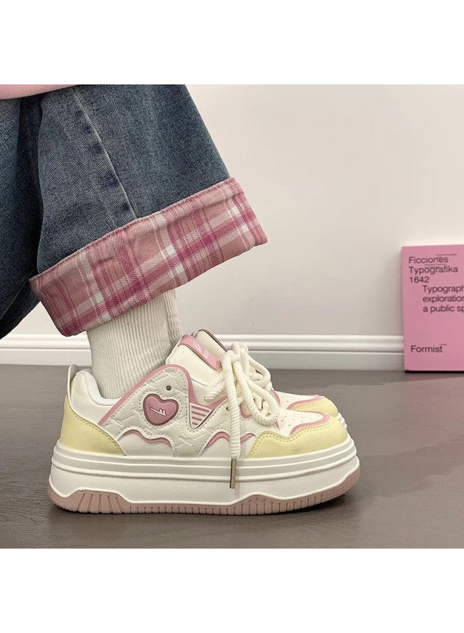 Pull Back Warrior Women's New Style Canvas Shoes Dopamine Versatile Casual Thick Small White Shoes K827z White/yellow/pink 36 - Image 1
