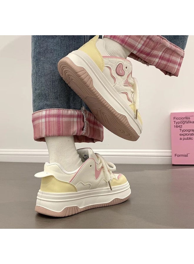 Pull Back Warrior Women's New Style Canvas Shoes Dopamine Versatile Casual Thick Small White Shoes K827z White/yellow/pink 36 - Image 3