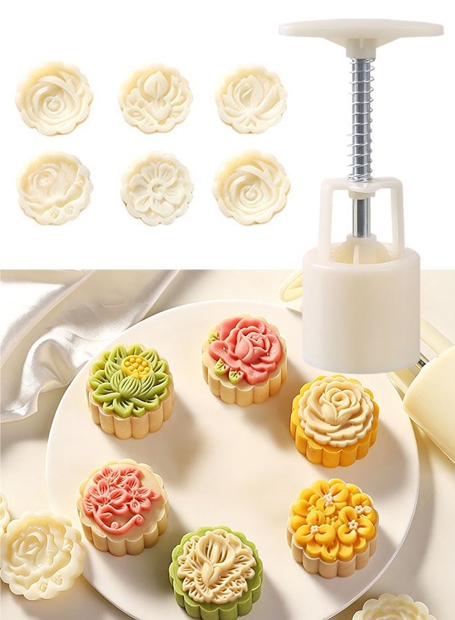 هابي دي ٦ قوالب لمMooncake، طوابع بسكويت، زهرة اللوتس لصنع بسكويت منتصف الخريف يدويًا، أداة زخرفة المعجنات، صانع Mooncake (٥٠ جرام) - Image 1